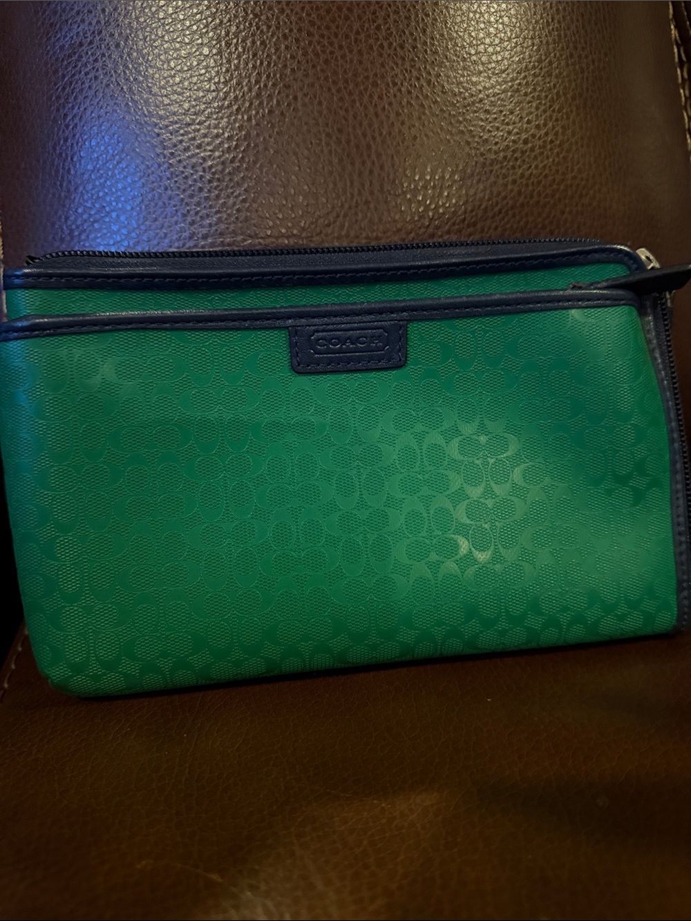 Coach Factory Heritage Signature PVC Multifunction Case Pouch Green Blue